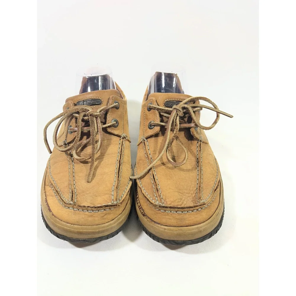 Clarks 78611 Leather Boat Shoes Men 9 Tan Moc Toe Lace Up Loafers‎ Costal Rugged
